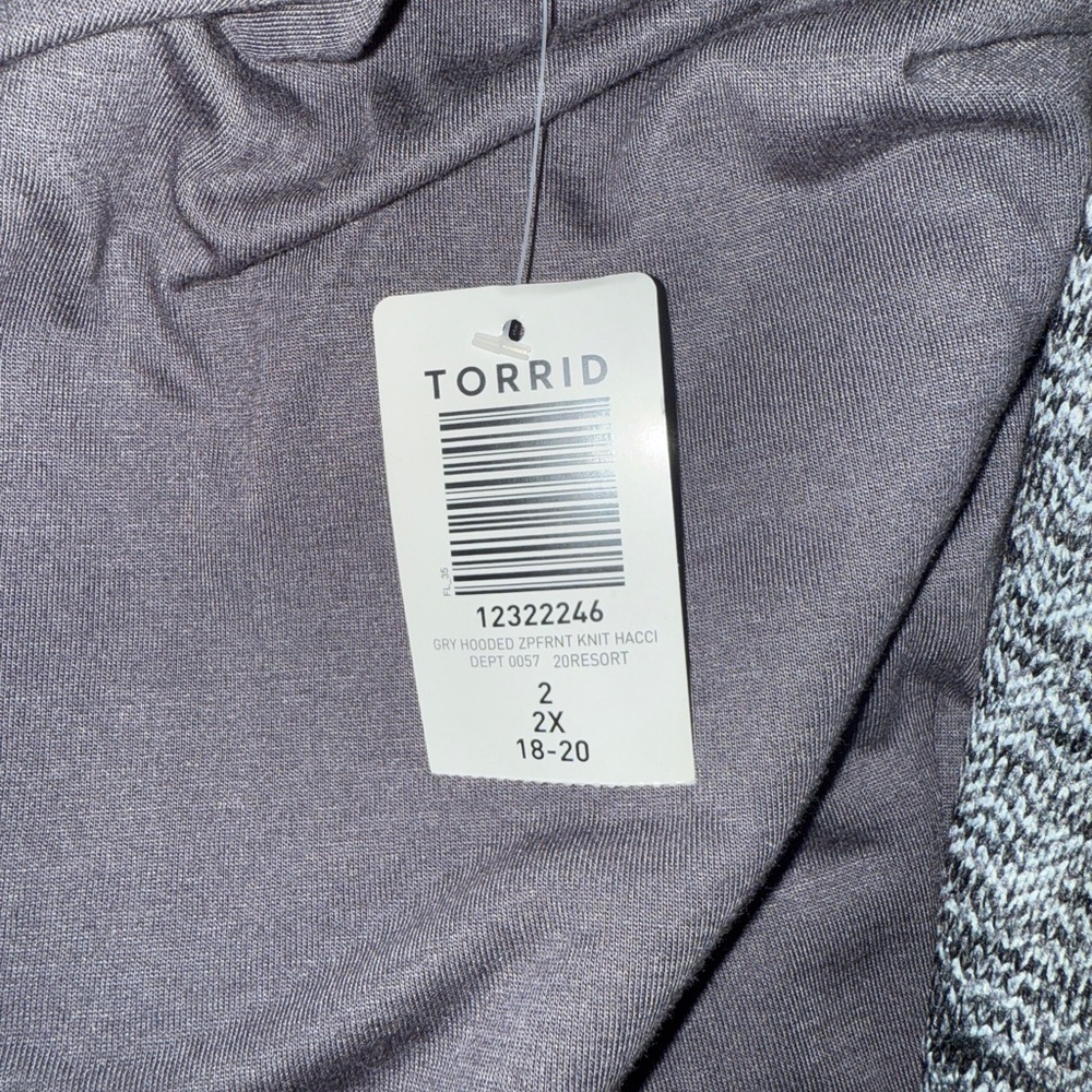 Torrid Charcoal Hooded long lined Zip Up Jacket